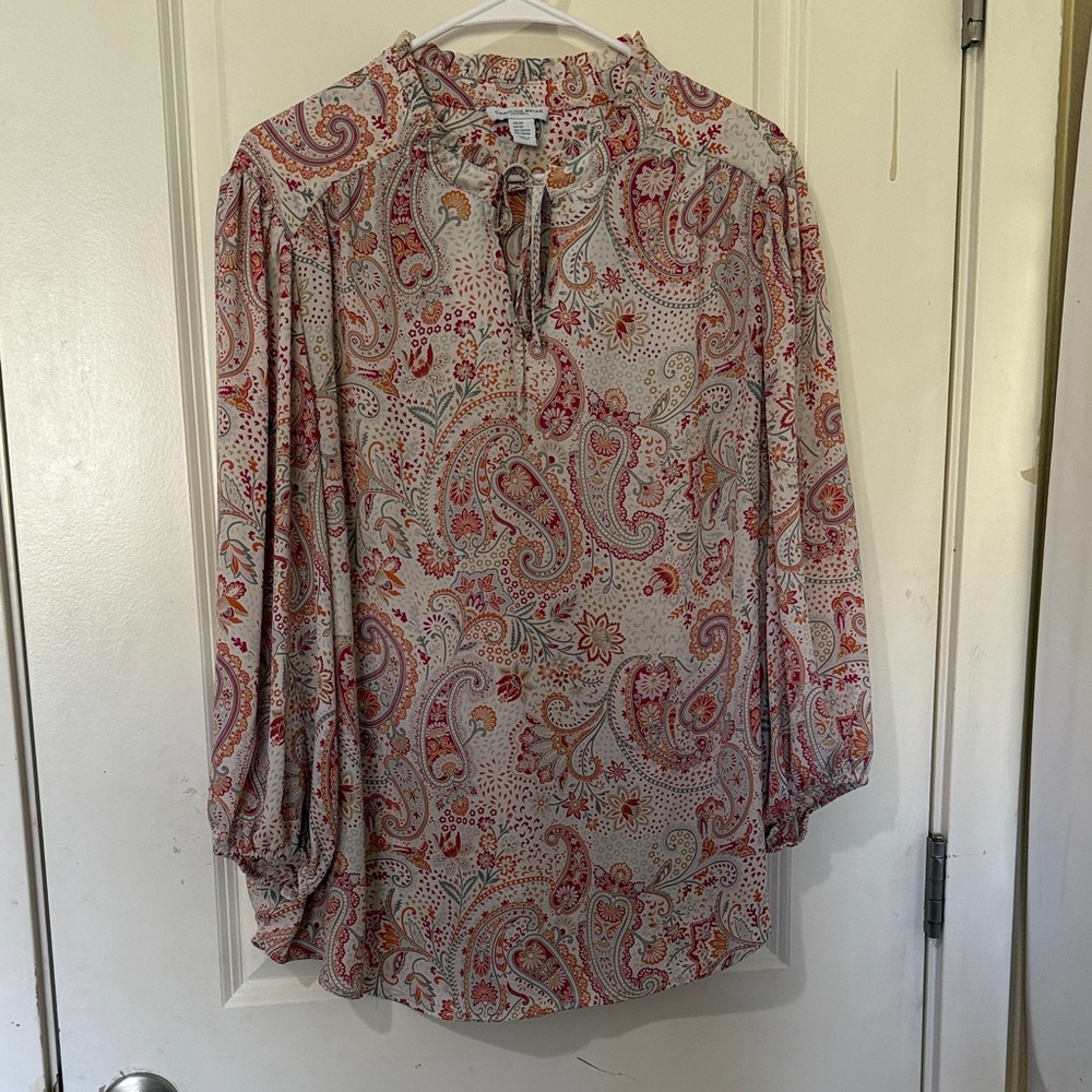 Carolina Belle Red and Cream Paisley Blouse